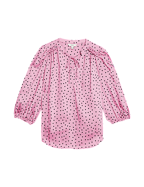 Printed Tie Neck Popover Blouse