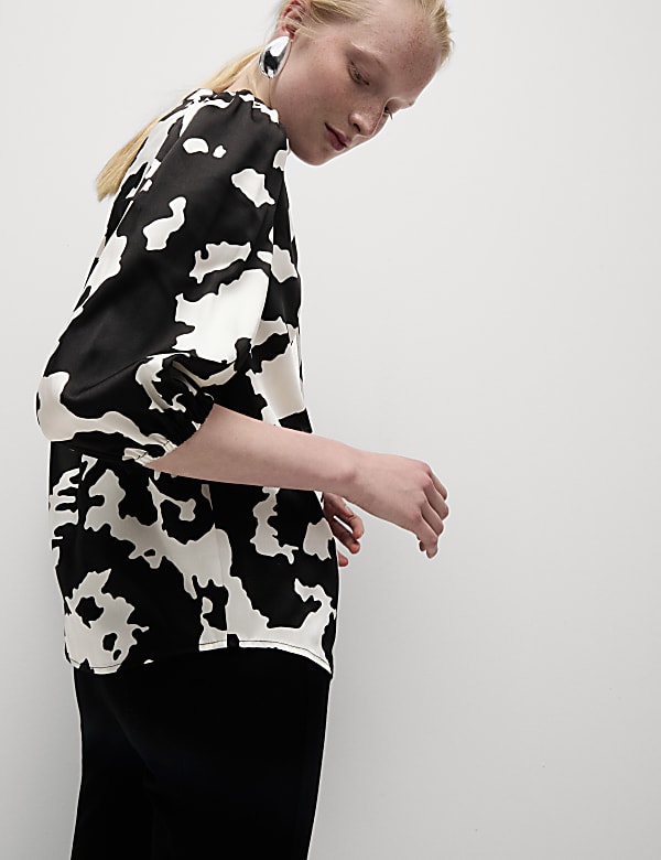 Printed Tie Neck Popover Blouse