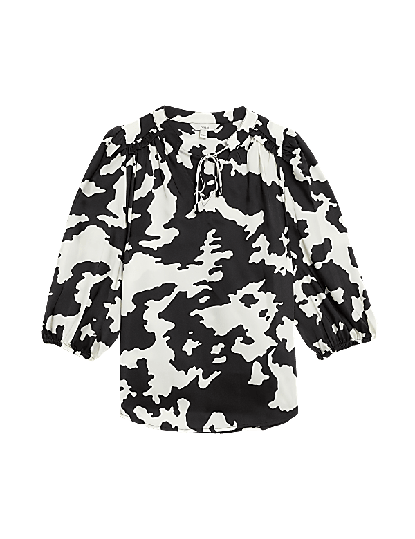 Printed Tie Neck Popover Blouse