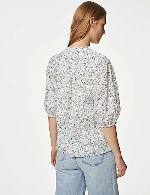 Pure Cotton Floral Puff Sleeve Blouse