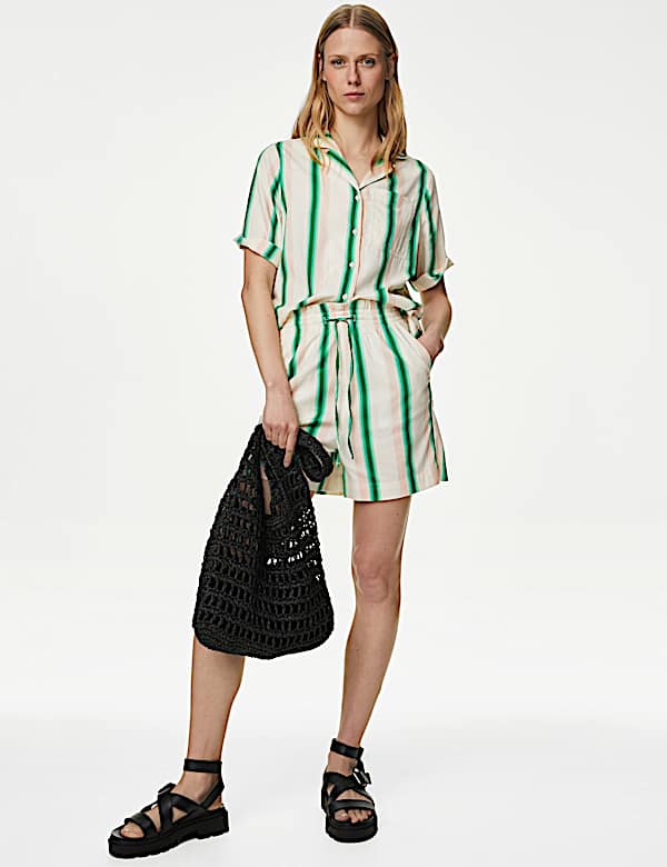 Cotton Rich Striped Collared V-Neck Shirt