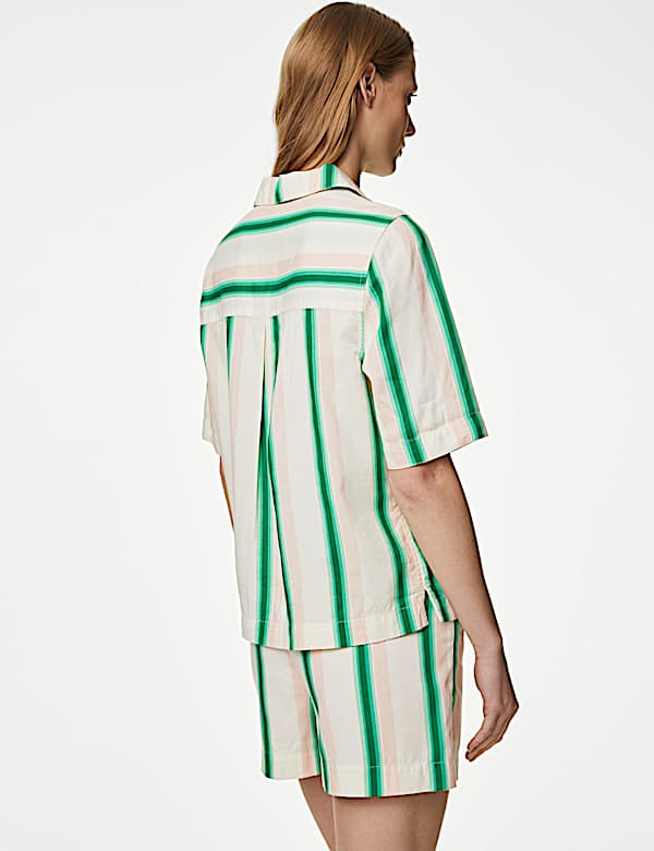 Cotton Rich Striped Collared V-Neck Shirt