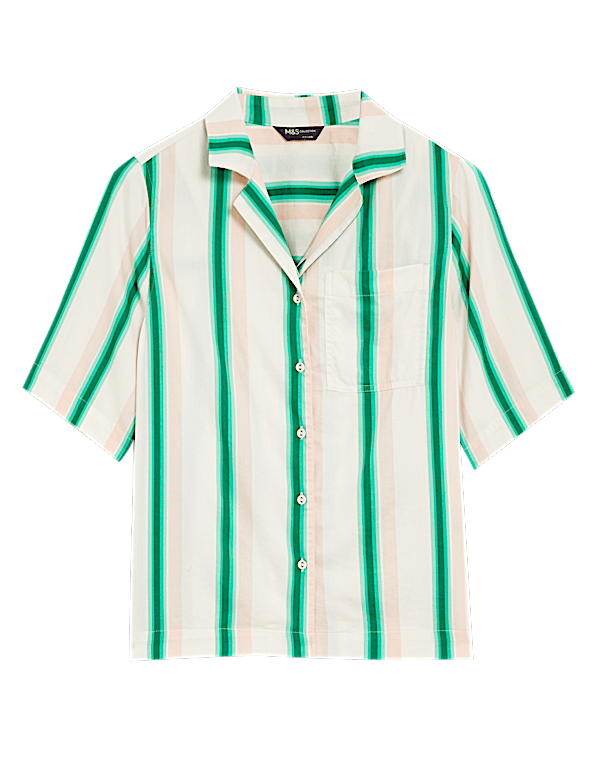 Cotton Rich Striped Collared V-Neck Shirt