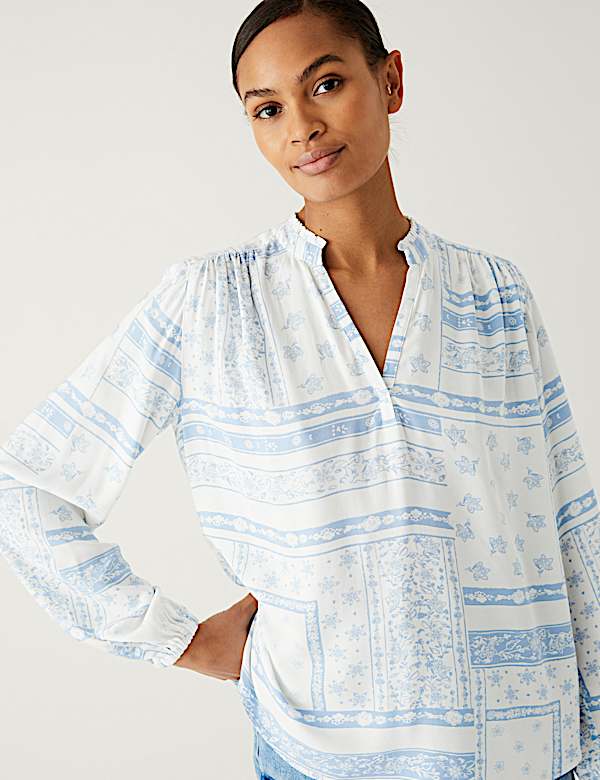 Floral V-Neck Popover Blouse