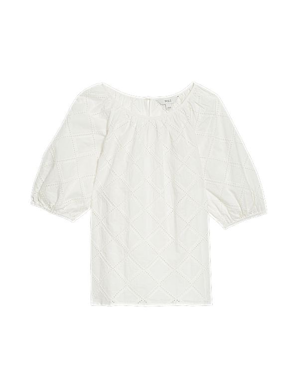 Pure Cotton Broderie Puff Sleeve Blouse