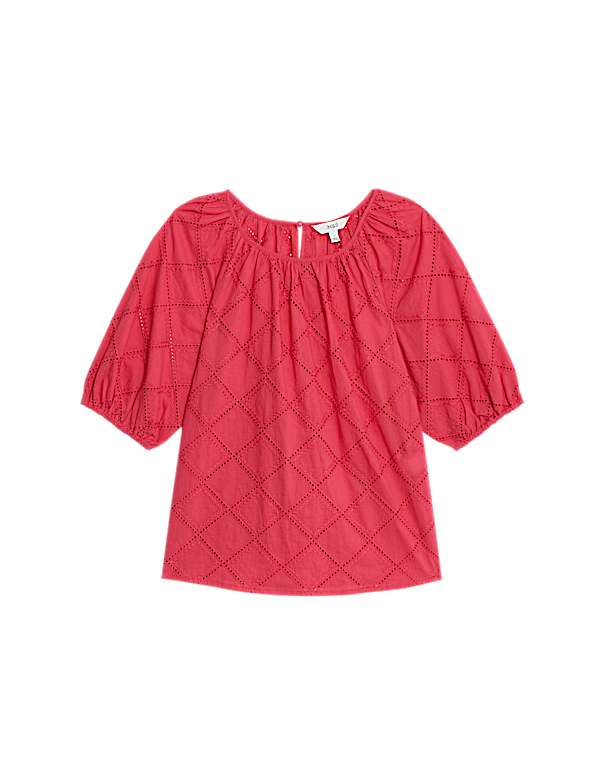 Pure Cotton Broderie Puff Sleeve Blouse