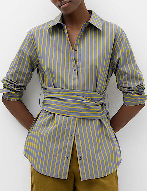 Pure Cotton Striped Tie Waisted Shirt