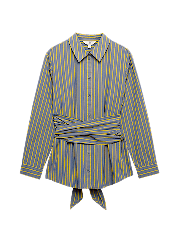 Pure Cotton Striped Tie Waisted Shirt
