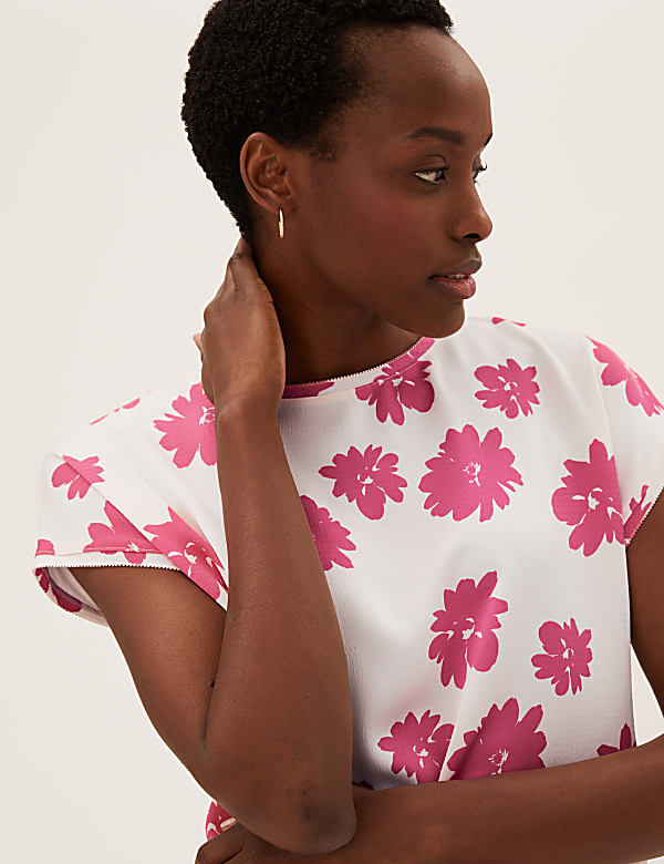 Floral Slash Neck Relaxed Short Sleeve Top