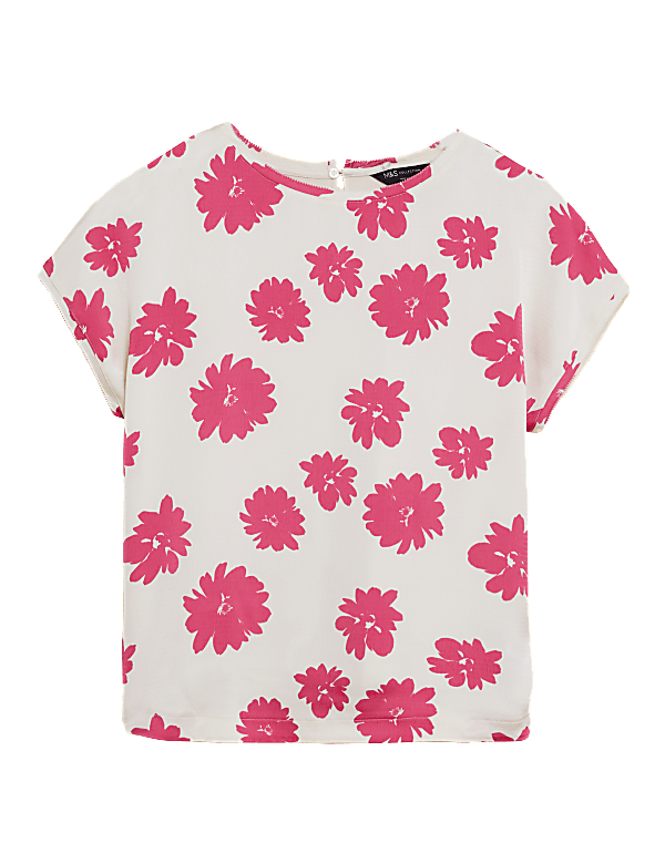 Floral Slash Neck Relaxed Short Sleeve Top
