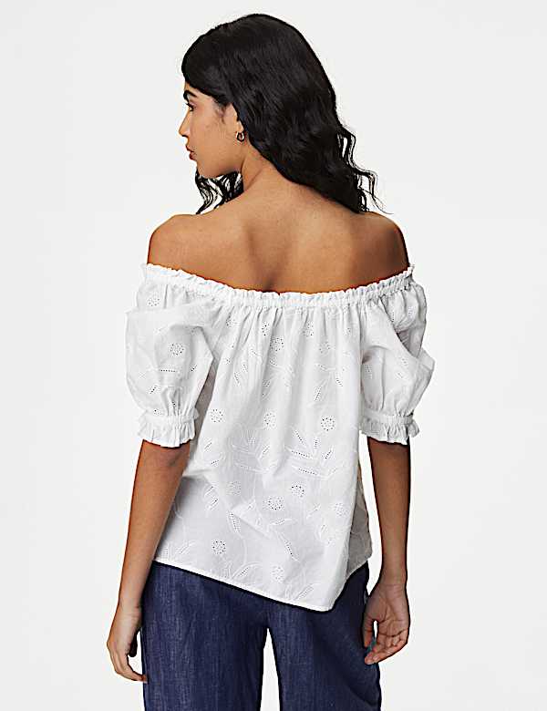 Pure Cotton Broderie Square Neck Top