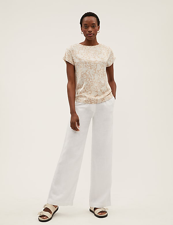 Floral Slash Neck Relaxed Short Sleeve Top