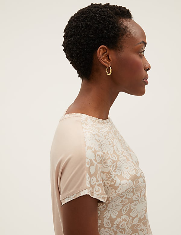Floral Slash Neck Relaxed Short Sleeve Top