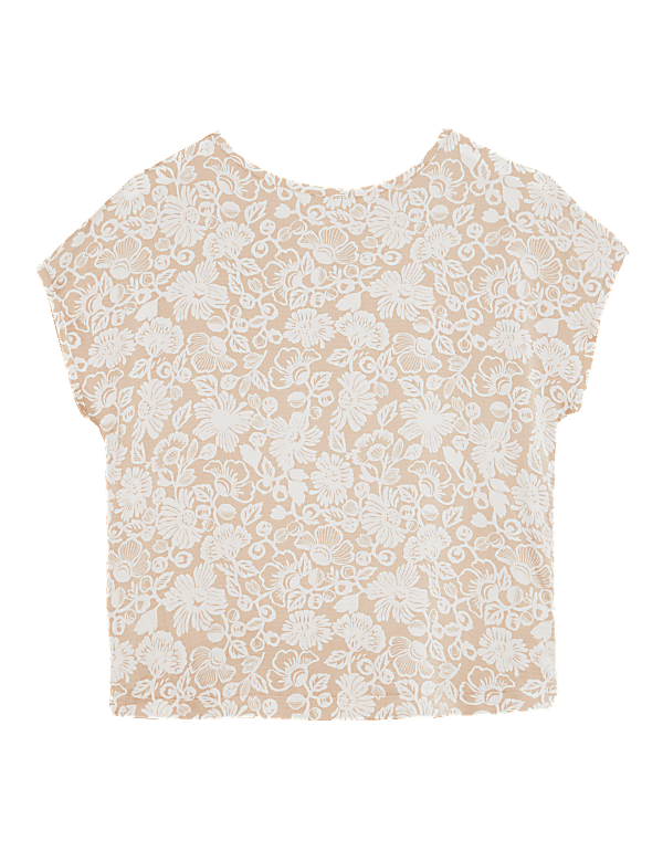 Floral Slash Neck Relaxed Short Sleeve Top