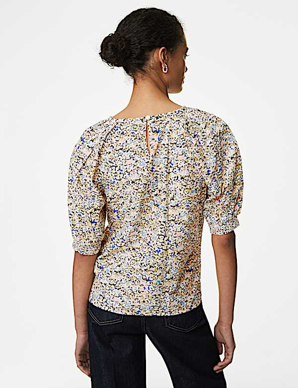 Modal Blend Printed Puff Sleeve Blouse