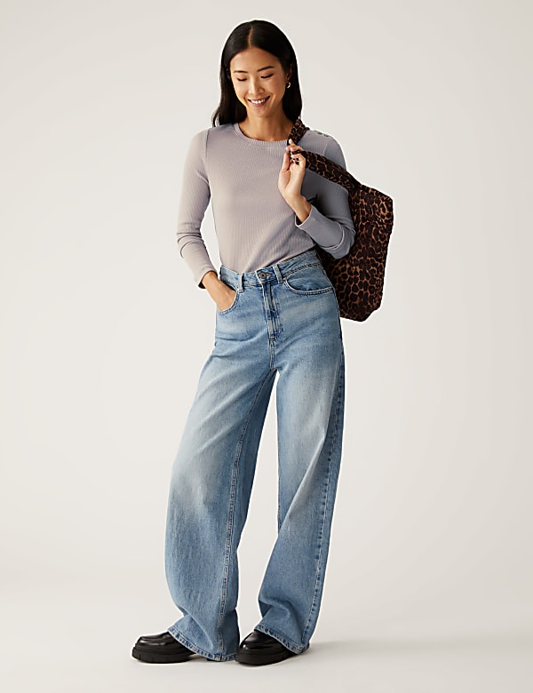Jersey Ribbed Slash Neck Regular Fit Top