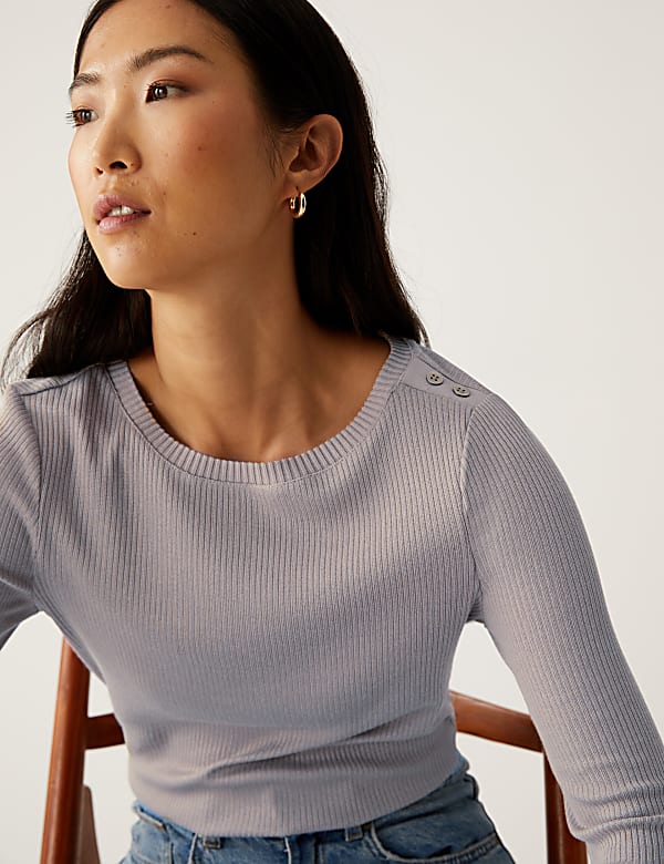 Jersey Ribbed Slash Neck Regular Fit Top