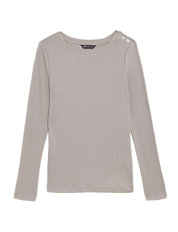 Jersey Ribbed Slash Neck Regular Fit Top