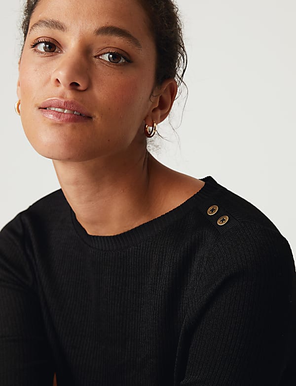 Jersey Ribbed Slash Neck Regular Fit Top