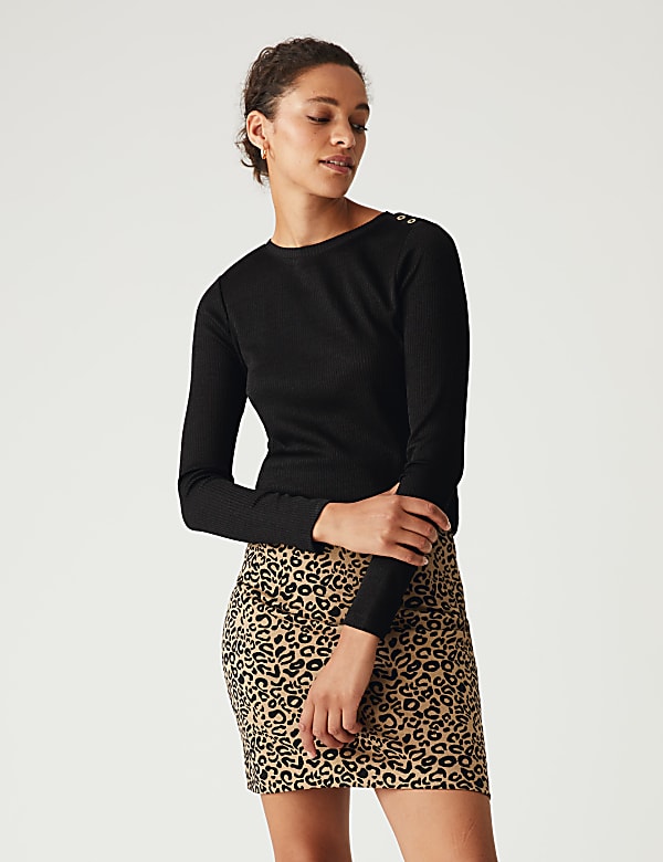Jersey Ribbed Slash Neck Regular Fit Top