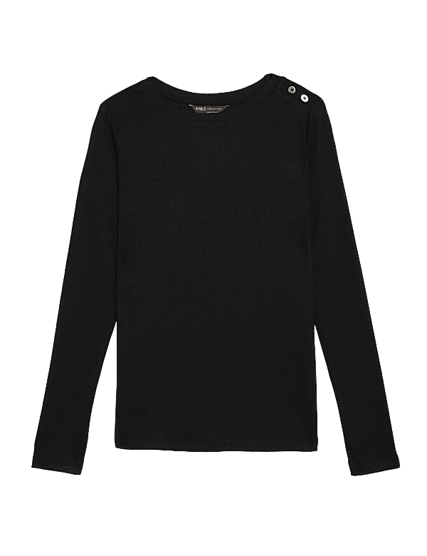 Jersey Ribbed Slash Neck Regular Fit Top