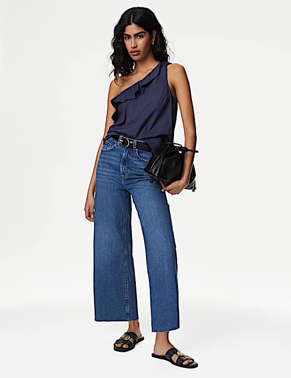 Pure Cotton One Shoulder Frill Detail Blouse