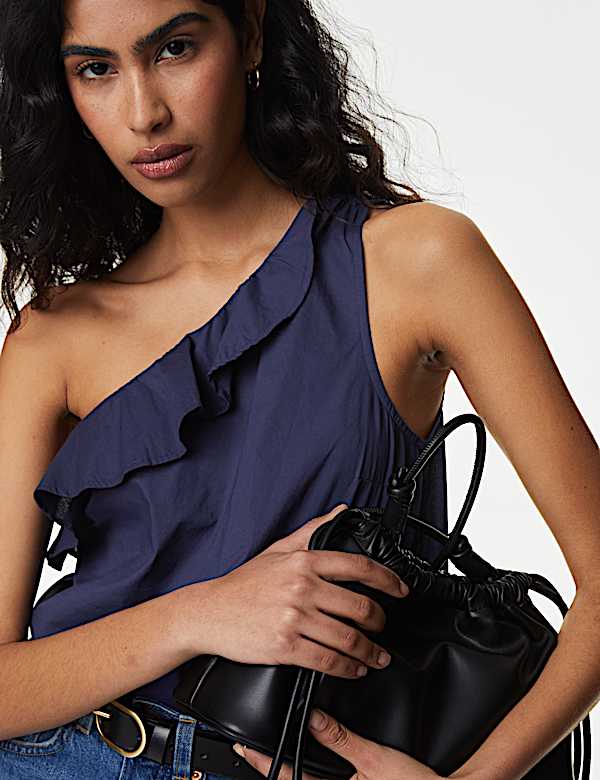 Pure Cotton One Shoulder Frill Detail Blouse