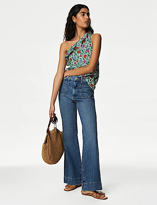 Pure Cotton Frill Detail One Shoulder Top