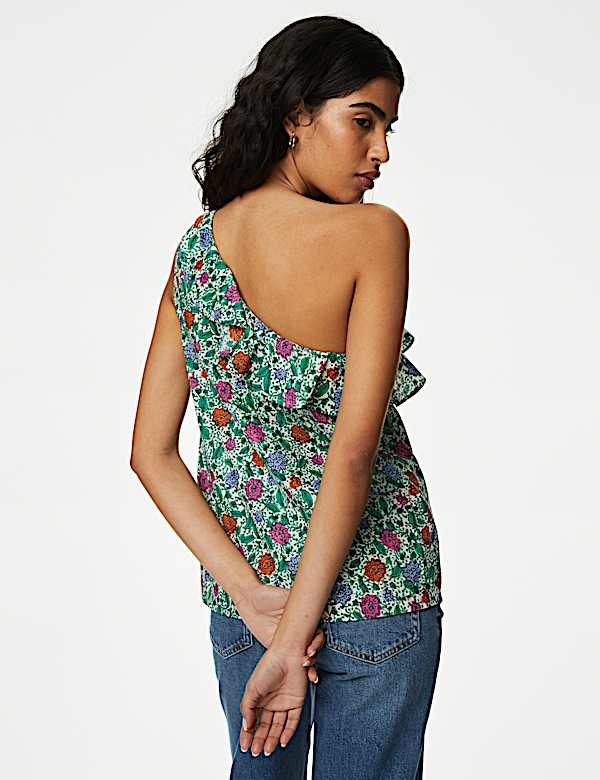 Pure Cotton Frill Detail One Shoulder Top