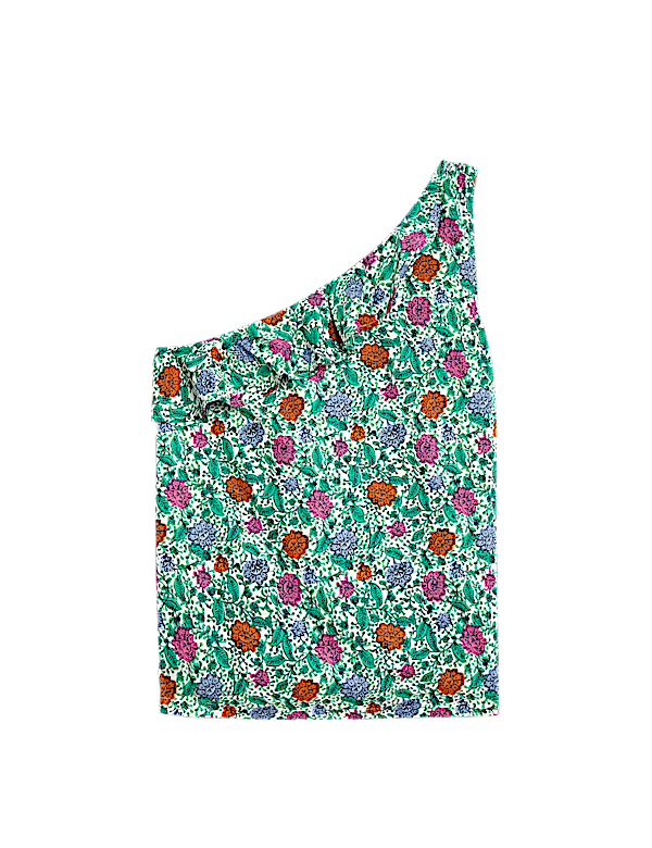 Pure Cotton Frill Detail One Shoulder Top