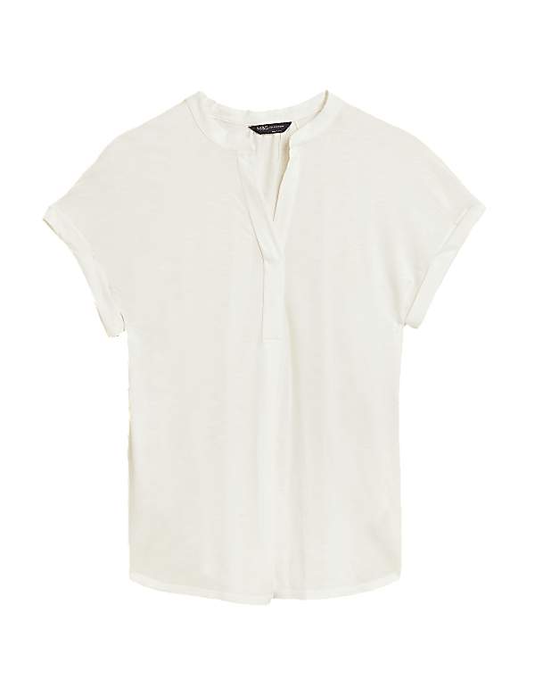 Jersey V-Neck Short Sleeve Popover Blouse