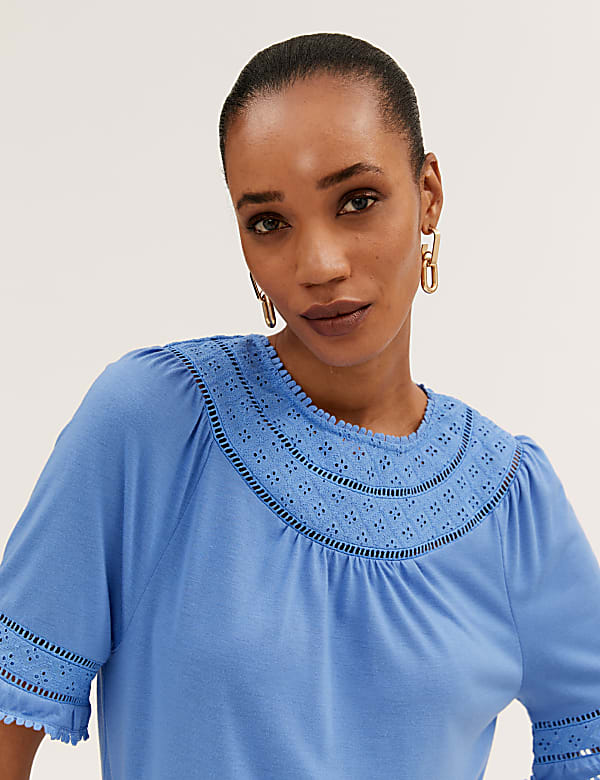 Regular Fit Lace Insert Short Sleeve Top