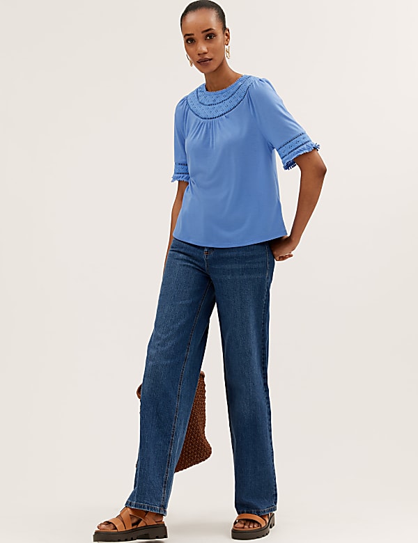 Regular Fit Lace Insert Short Sleeve Top