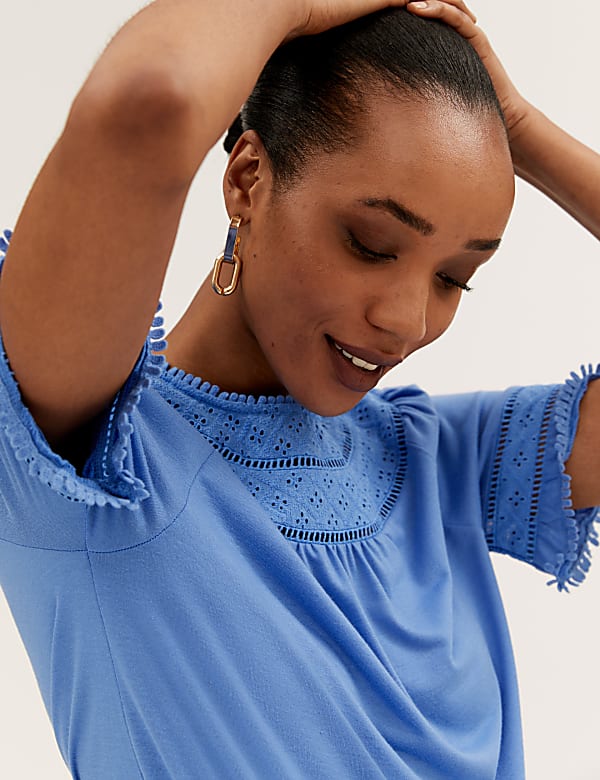Regular Fit Lace Insert Short Sleeve Top