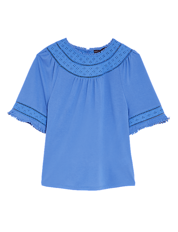 Regular Fit Lace Insert Short Sleeve Top