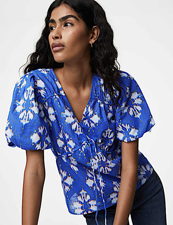Pure Cotton Printed V-Neck Blouse