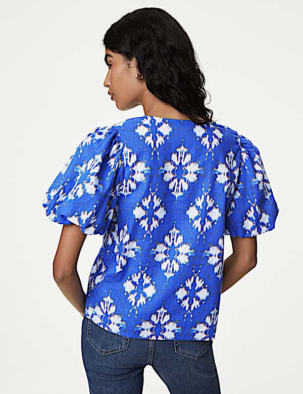 Pure Cotton Printed V-Neck Blouse