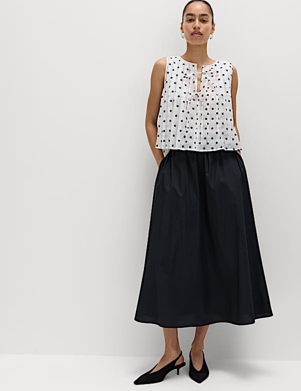 Lyocell Blend Polka Dot Tie Front Top - FR