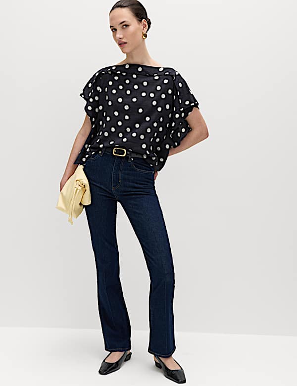 Top drap&eacute; en coton m&eacute;lang&eacute; &agrave; imprim&eacute; pois et volants - CA