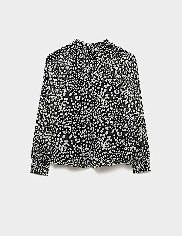 Sheer Floral Printed Long Blouson Sleeve Blouse - MX