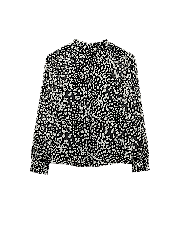 Sheer Floral Printed Long Blouson Sleeve Blouse