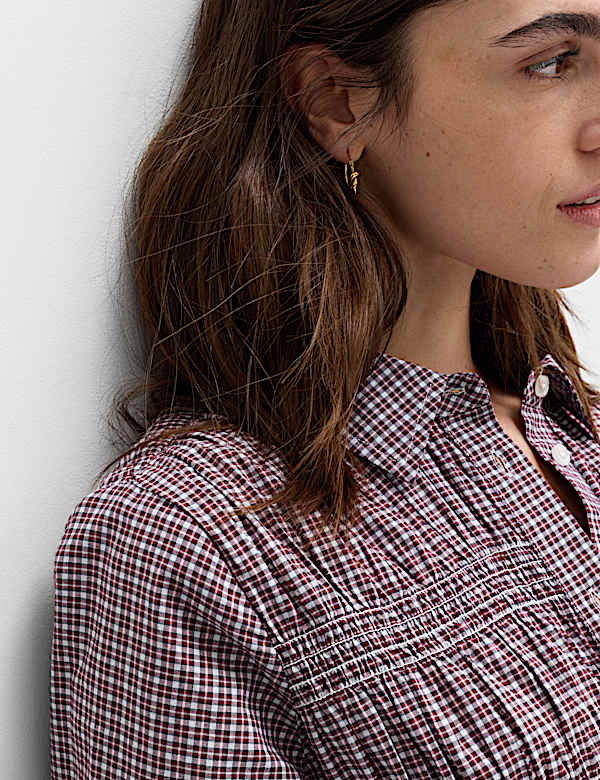 Pure Cotton Shirred Collared Shirt - EE