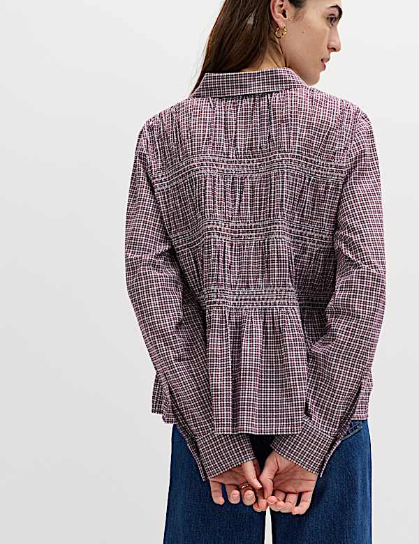 Pure Cotton Shirred Collared Shirt - EE
