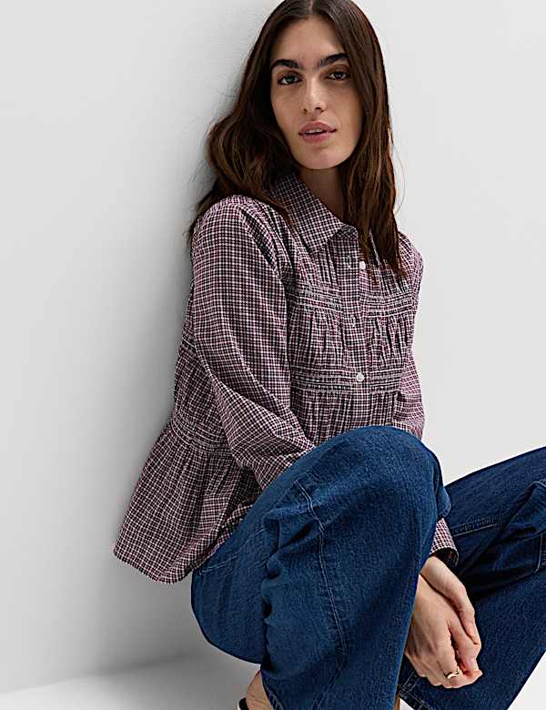 Pure Cotton Shirred Collared Shirt - EE