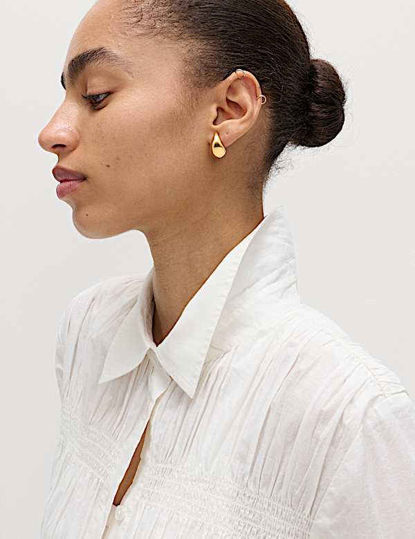 Pure Cotton Shirred Collared Shirt - PL