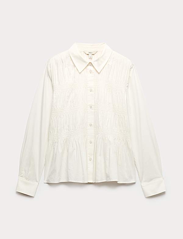 Pure Cotton Shirred Collared Shirt - PL