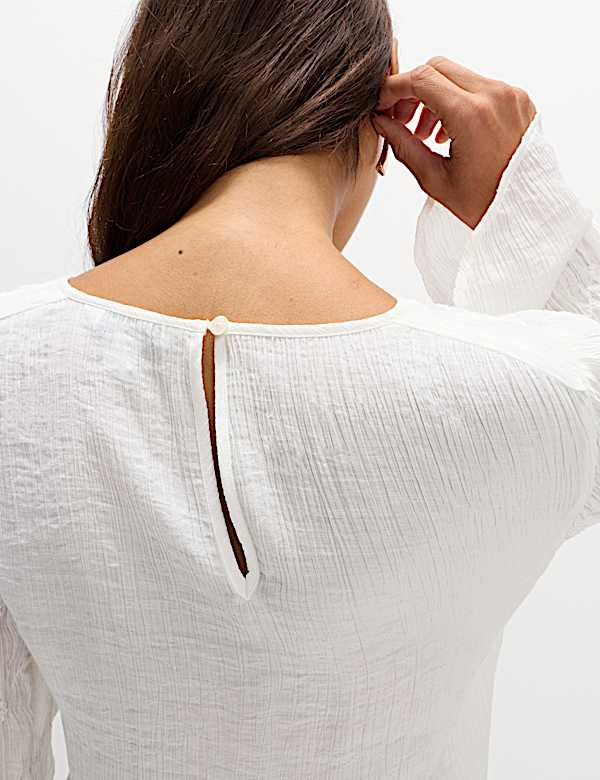 Lace Textured Crew Neck Blouse