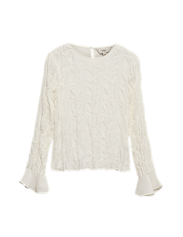 Lace Textured Crew Neck Blouse