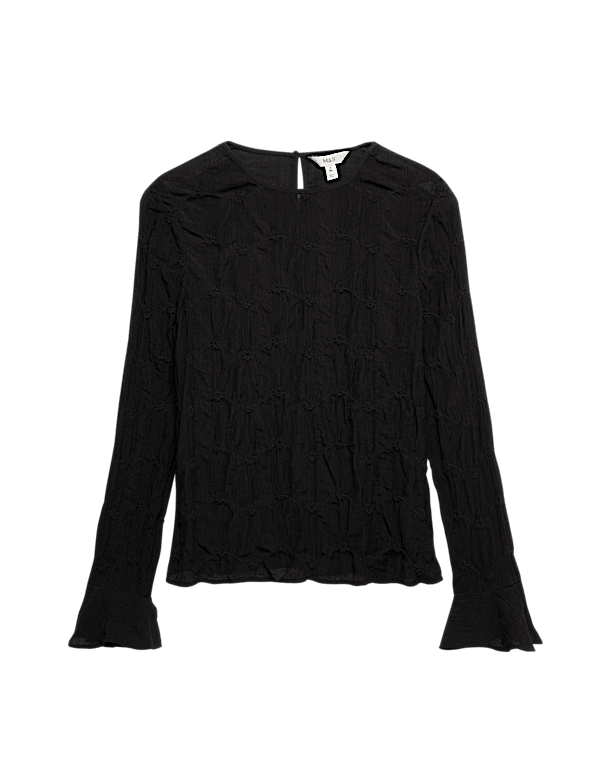 Lace Textured Crew Neck Blouse