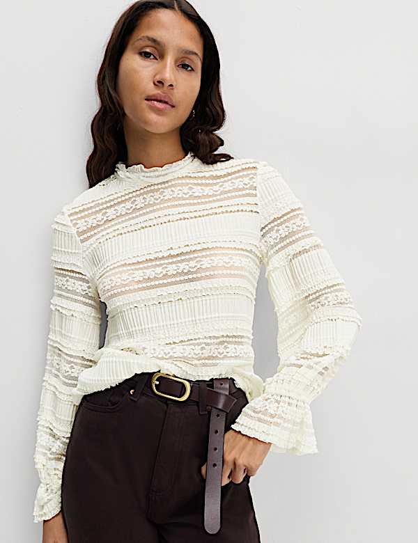 Lace High Neck Blouse with Cotton